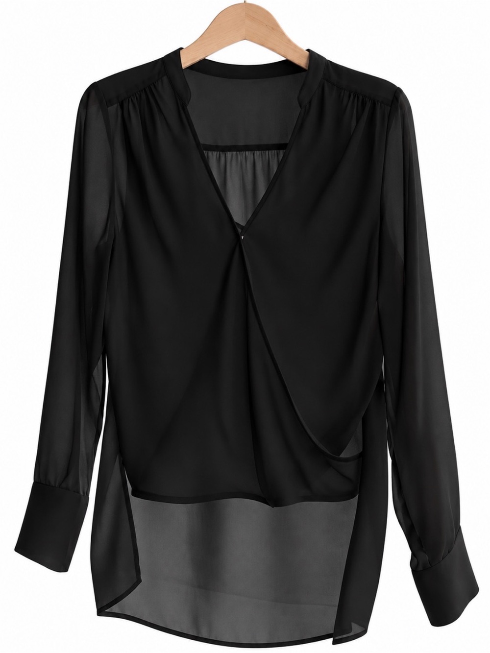 BCBG Black Wrap-Front Long Sleeve Blouse